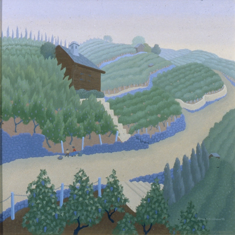 Anne Marie Graham - Travel Painting - Vineyards near Montreaux 1998