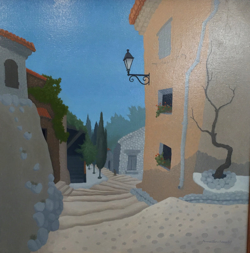 Anne Marie Graham - Travel Painting - Steps with Old Man - Provence 1999