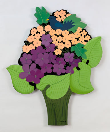 Anne Marie Graham - Shaped Board - Flowers with Bird 2016