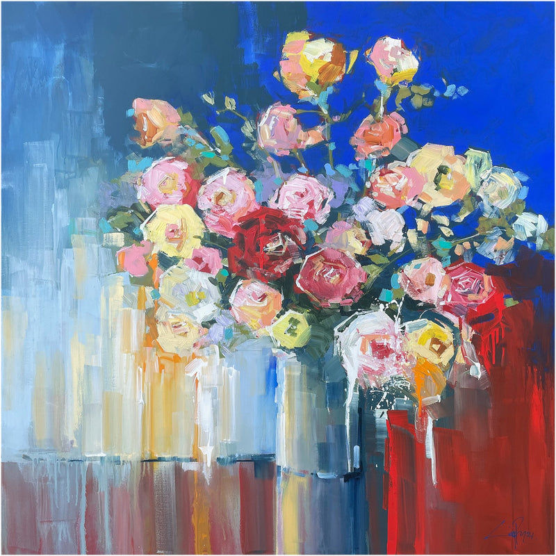 Craig Penny - Pinks on Blue  - SOLD