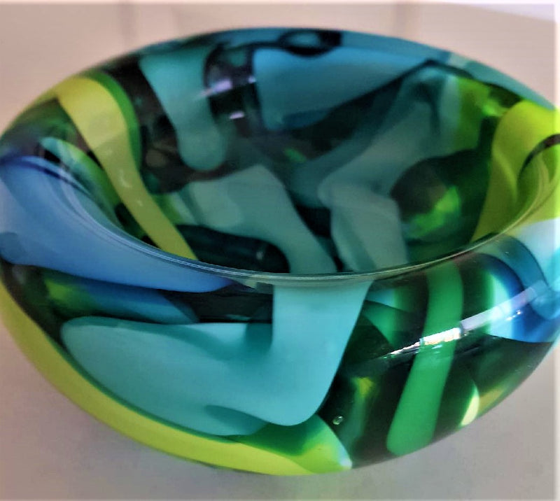 Cane Bowl PW 15 Lime Green, Blue and Turquoise - WAS $220  NOW $155