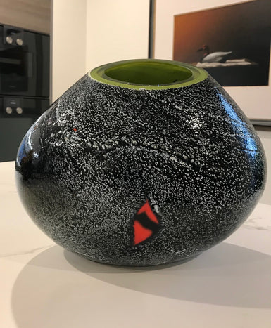 Desert Pea - DP2 Large Black Speckled Vase Green Rim - WAS $1,990.00  NOW $1,195.00